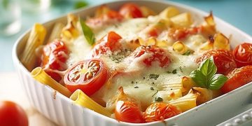 Cremiger Nudelauflauf mit Tomaten und Mozzarella