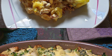 Gyrosauflauf mit Knoblauch und Sauce Hollandaise