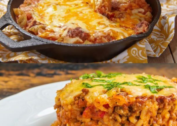 REIS HACKFLEISCH AUFLAUF MIT GESCHMOLZENEM KÄSE, SUPER LECKER !