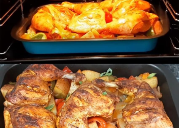 Hähnchenschenkel mit Ofen – Schmand – Gemüse