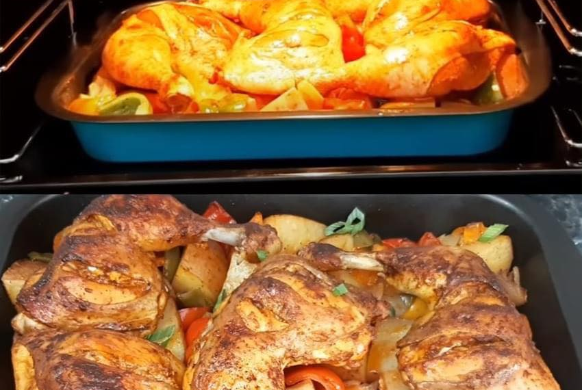 Hähnchenschenkel mit Ofen – Schmand – Gemüse