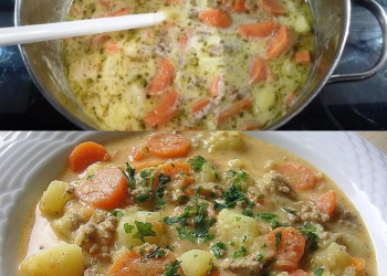 Kartoffel Hackfleisch Topf mit Schmand und Möhren