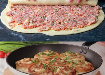 Teig eingerollt mit Hackfleisch