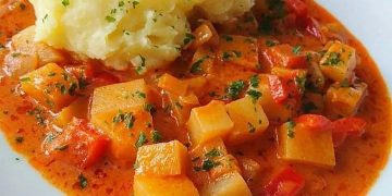 Kohlrabi in Tomatensahne Sauce mit Kartoffelpüree 