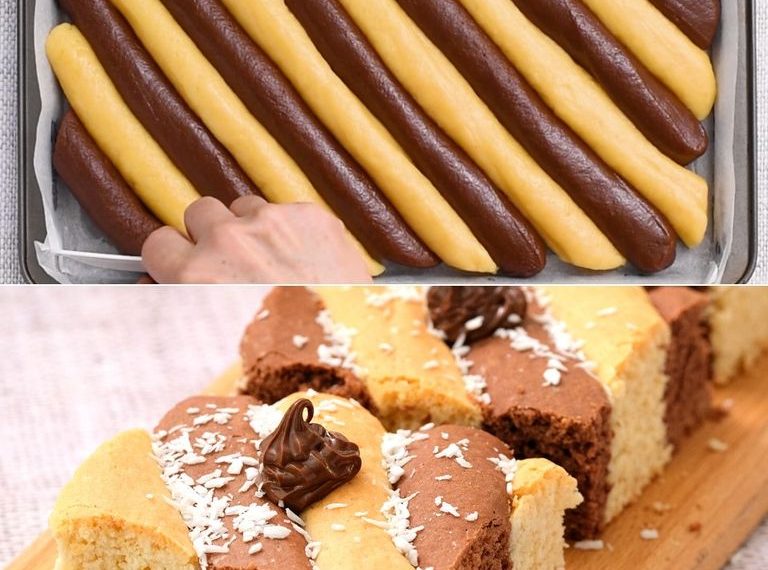 Weiche Torte mit zwei Geschmacksrichtungen: das krümelige, köstliche und einfach zuzubereitende Dessert!