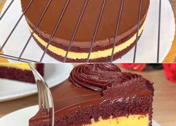 Weicher Kakaokuchen mit Sahne: ein Dessert, das auf der Zunge zergeht