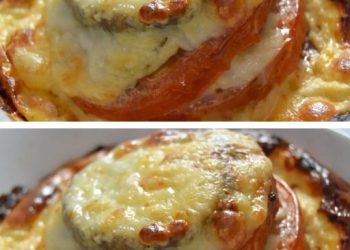 Auberginen-, Tomaten- und Käse-Millefeuille