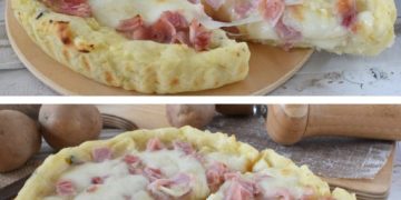 Gebackener Kartoffelkuchen mit gekochtem Schinken und Mozzarella