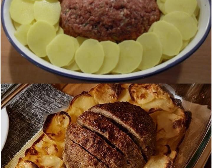 Hackbraten mit Kartoffeln in Sahne