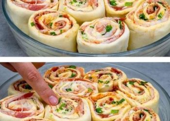 Mit Schinken und Käse gefüllte Brötchen, super einfach zuzubereiten