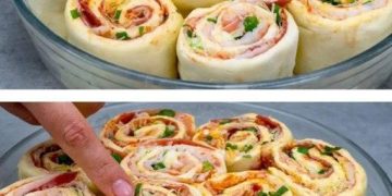 Mit Schinken und Käse gefüllte Brötchen, super einfach zuzubereiten