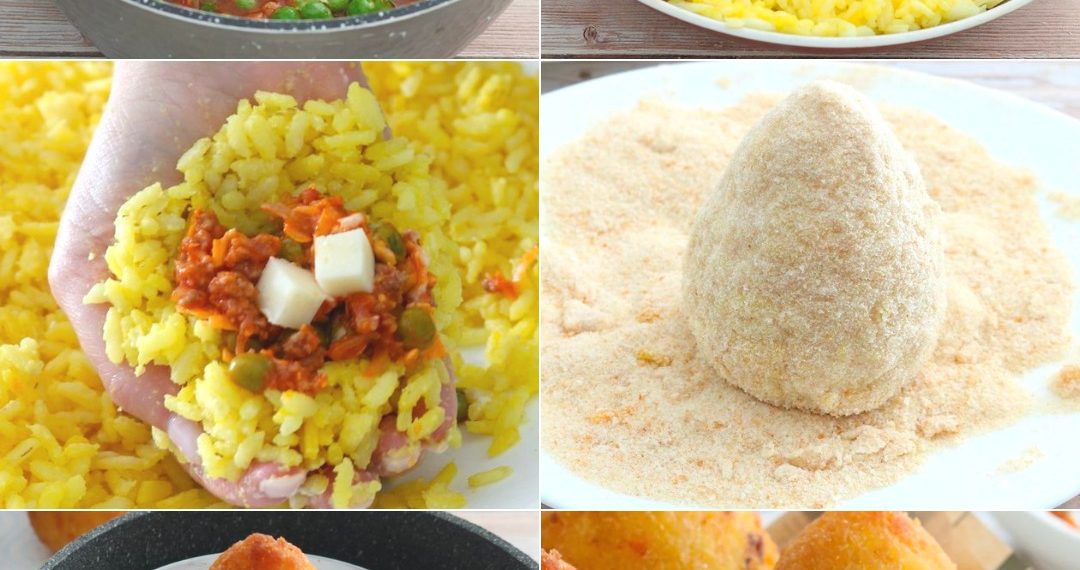 Reis-Arancini: das typisch sizilianische Rezept mit Reis gefüllt mit Ragù und Erbsen