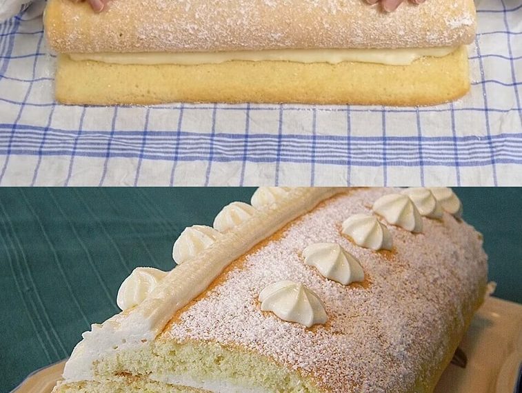 Biskuitrolle mit Zitronen – Quark Füllung, alle sind sprachlos!