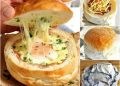 Ei-Schinken-Brötchen: Brötchen aufschneiden und aushöhlen, Schinken, Ei und Käse rein und ab in den Ofen!