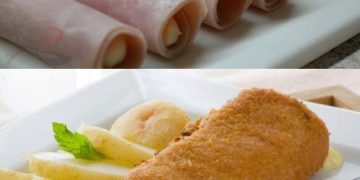 Panierte gefüllte Schinkenröllchen