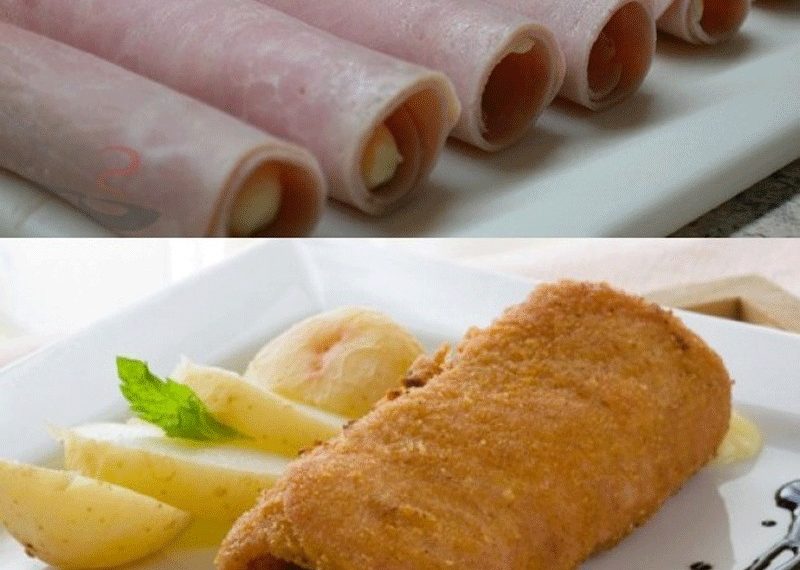 Panierte gefüllte Schinkenröllchen