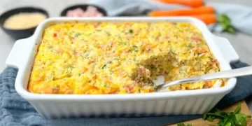 GEBACKENER REIS MIT SCHINKEN UND KÄSE