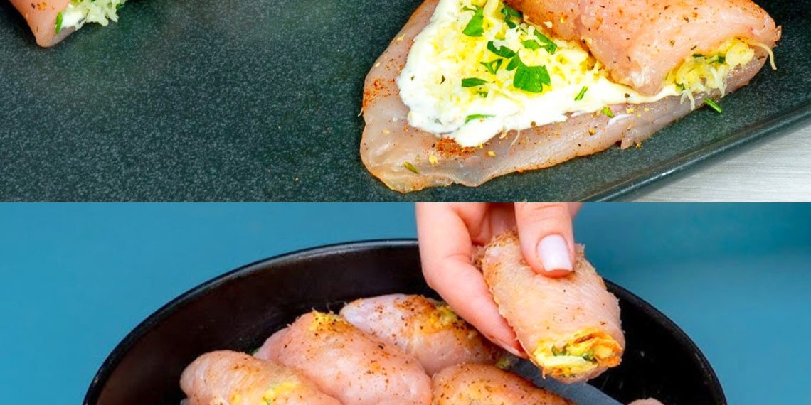 Hähnchen Käse Röllchen die jeder liebt mit nur 4 Zutaten!