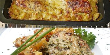 Lecker bratkartoffelauflauf mit Schnitzel
