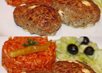 Bifteki mit griechischem Tomatenreis