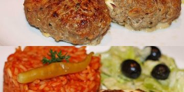 Bifteki mit griechischem Tomatenreis