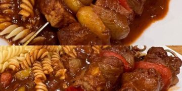 Schaschlik mit Nudeln
