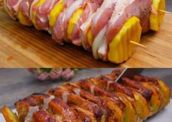 Im Ofen gebackene Schweinefleischspieße