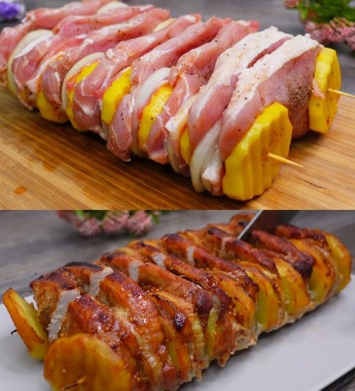 Im Ofen gebackene Schweinefleischspieße