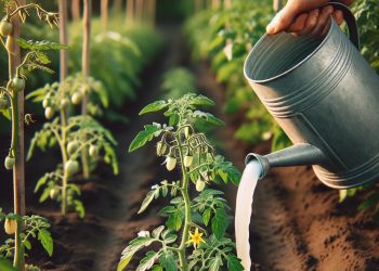 The strong mixture with which to water the tomatoes in the garden. All the neighbors will envy your rich harvest