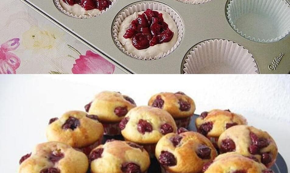 Unglaublich lecker, wunderbare Kirschmuffins in 10 Minuten!