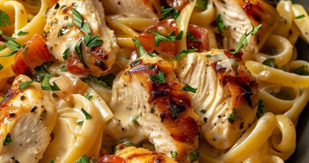 Cremige toskanische Nudeln mit Huhn