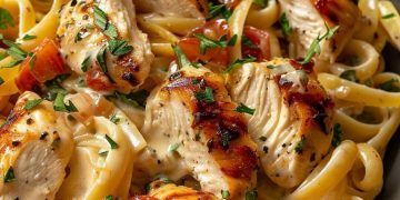 Cremige toskanische Nudeln mit Huhn