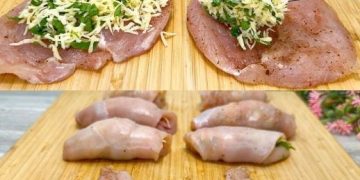 Saftige gefüllte Hähnchenbrüste mit Käse-Kartoffel-Auflauf