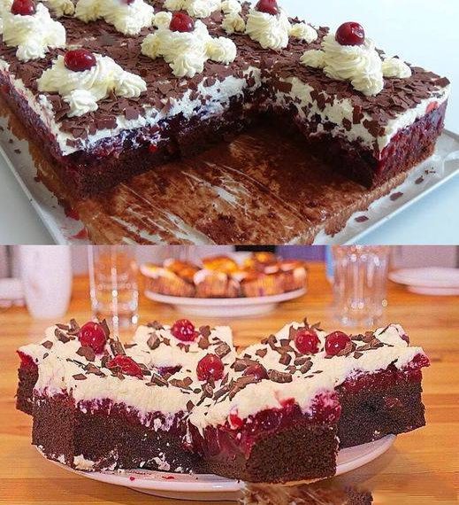 Schwarzwälder Puddingkuchen auf dem Blech