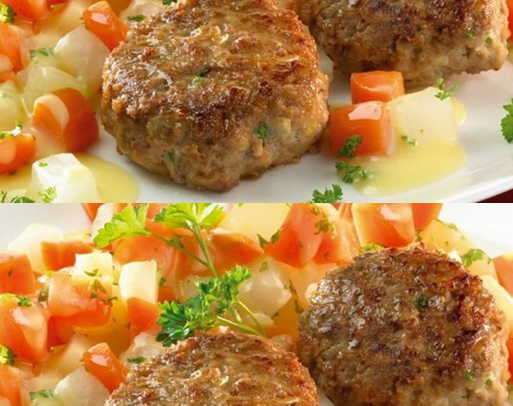 Frikadellen mit lecker Kohlrabi-Karotten-Gemüse