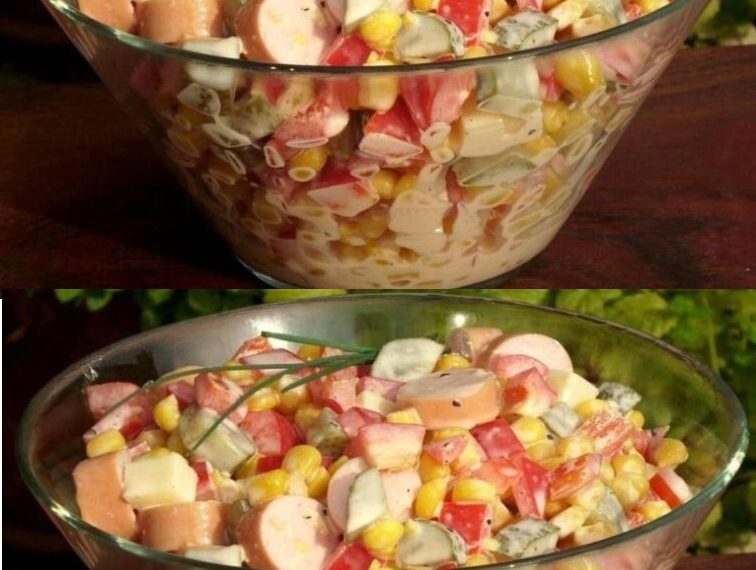 Wurst Salat mit Paprika und Mais