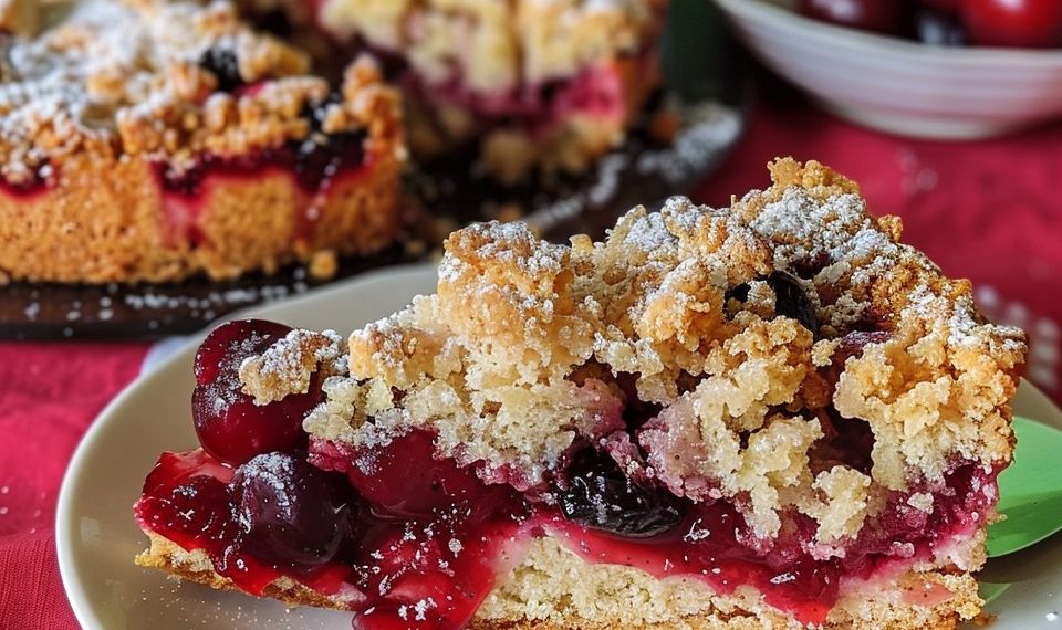 Quark Streuselkuchen Mit Vanille Kirschfüllung