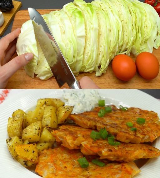 Kohlfrikadellen und gewürzte Kartoffeln