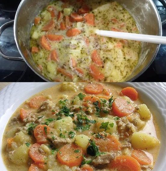 KARTOFFEL-HACKFLEISCH-TOPF MIT SCHMAND UND MÖHREN