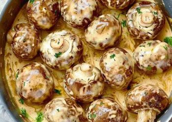 Champignons in leckere Knoblauch Rahmsoße