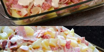 Schmeckt sensationell, Nudelauflauf ‘Hawaii’ der immer geht!