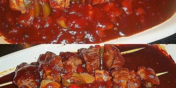 Schaschlik mit selbstgemachter Schaschliksoße 