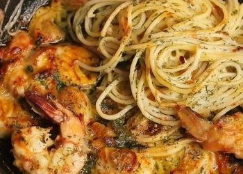Spaghetti mit Knoblauch-Garnelen, der Hit gerade jetzt SUPER lecker
