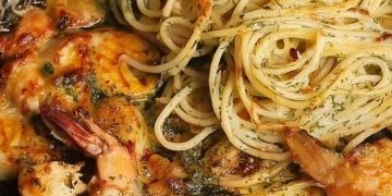 Spaghetti mit Knoblauch-Garnelen, der Hit gerade jetzt SUPER lecker