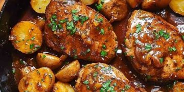 Honig-Senf-Schweinekoteletts Und Kartoffelpfanne