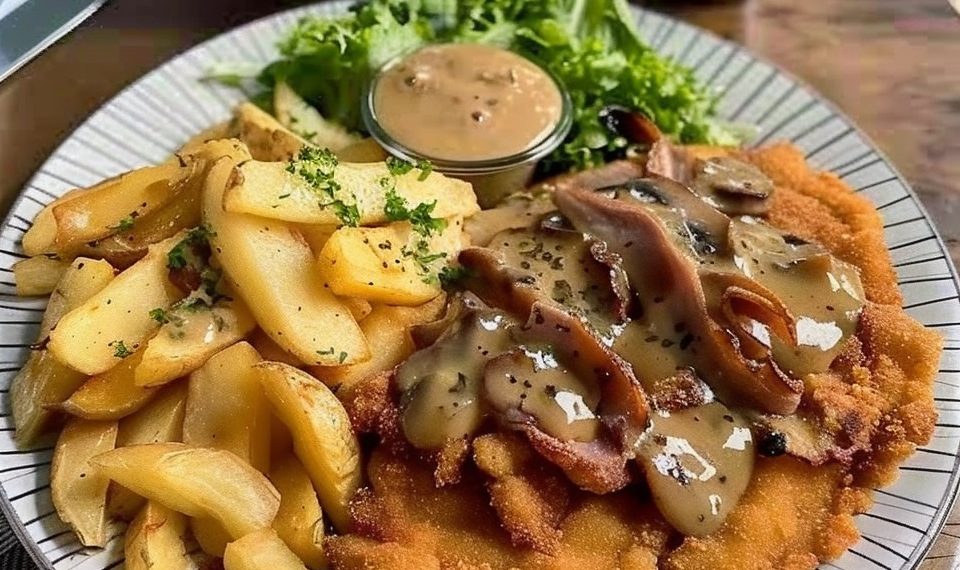 Hänschen Schnitzel mit Pommes und Rahm Champions