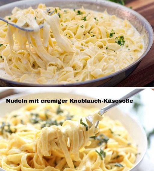 Nudeln mit cremiger Knoblauch-Käsesoße