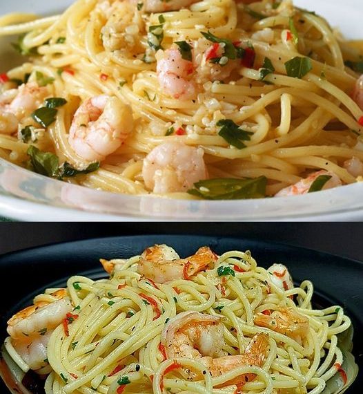  Spaghetti mit scharfer Garnelen – Sahne – Soße