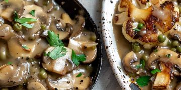 Einfache Blumenkohl-Champignonpfanne mit Mafaldine