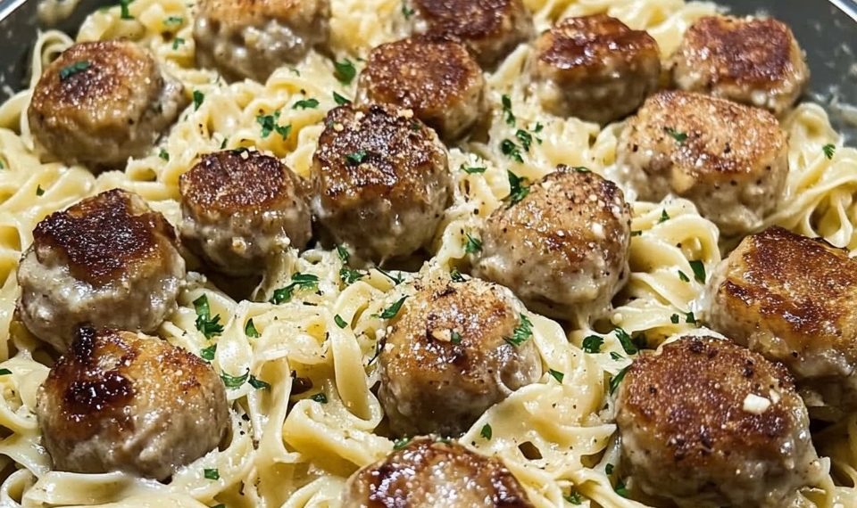 Fleischbällchen mit Sahne und Nudeln